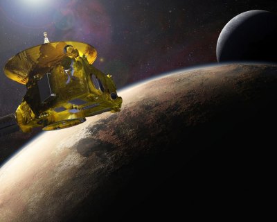 The New Horizons spacecraft will offer close-up images of Pluto and its moons. Artist's concept: NASA.